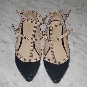 Wild Diva-Valentino inspired-studded T-strap flats